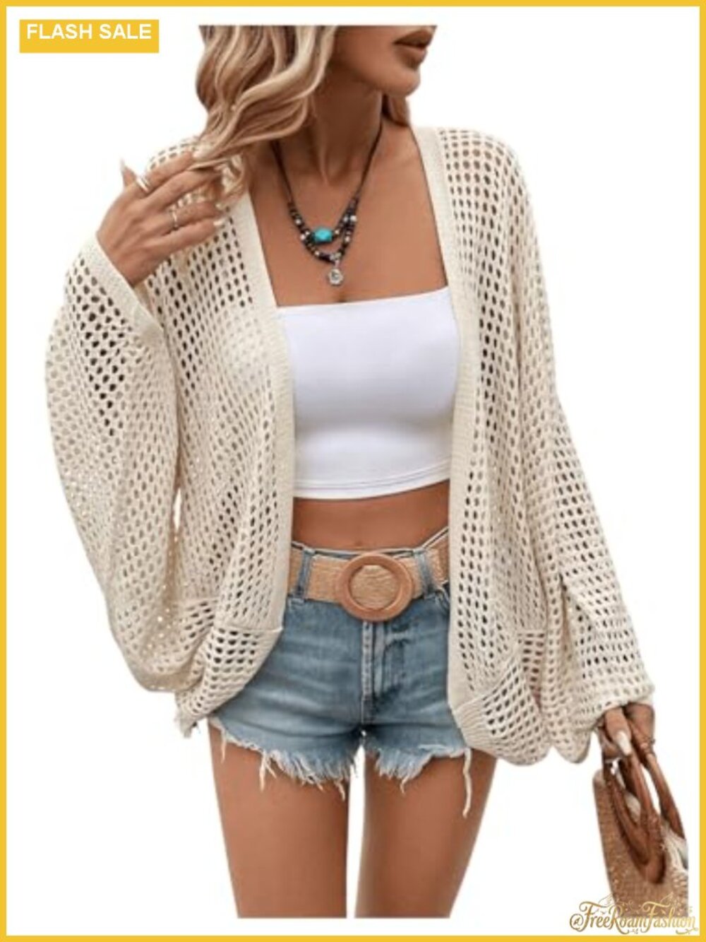 Sheer Crochet Cardigan Lightweight Loose Knit Dolman Sleeve